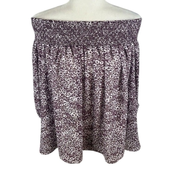 Loft Purple & White Floral Off The Shoulder Top Size M - Picture 3 of 9